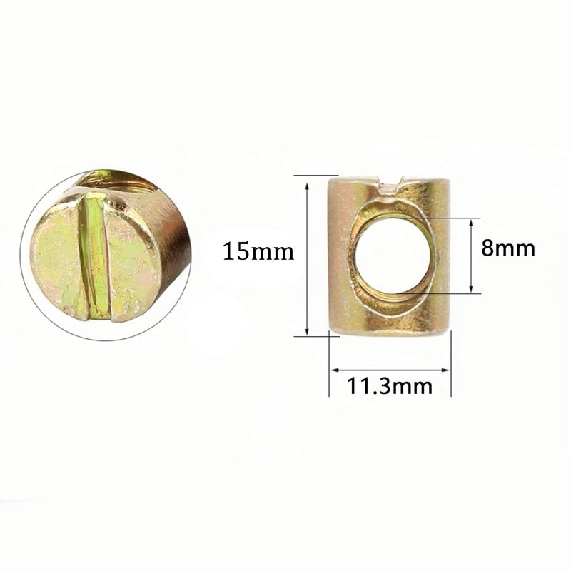 NACX M8 x 15mm Slotted Barrel Nuts Cross Dowel Slotted Nuts, 30Pcs - Image 2